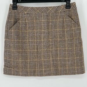 J.‎ CREW FACTORY HOUNDSTOOTH WOOL BLEND MINI SKIRT, LINED, BACK ZIPPER 2 POCKETS
